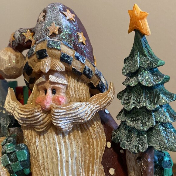 Uniquely Dressed Santa Holding His Bag w/Presents & Mini Tree - Picture 9 of 10